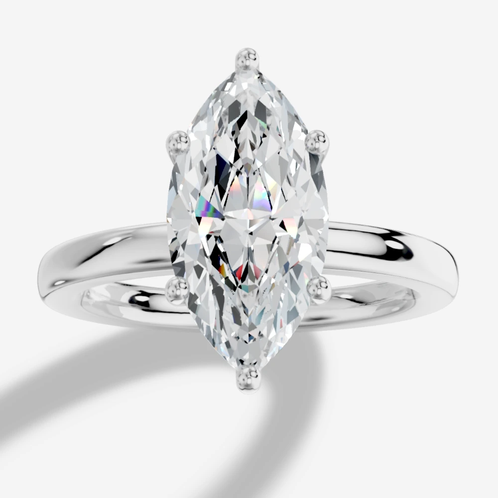 Leila Solitaire-sormus, markiisihiottu laboratoriotimantti